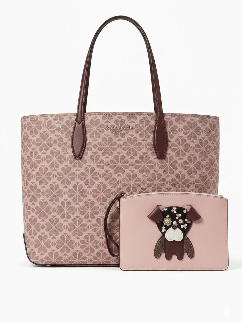 kate spade Pink Floral Jacquard Tote with Kate Spade Pink Puppy Pouch